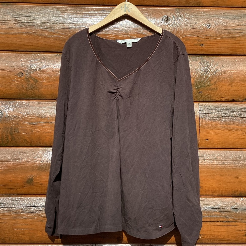 🍁 EUC Tommy Hilfiger Chocolate Brown knit, top long sleeve  Sz 1X/2X
